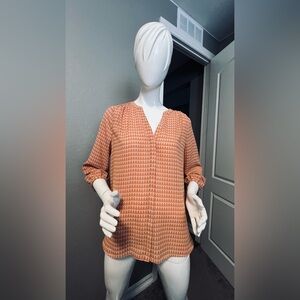 NYDJ Orange and Cream Pintuck Blouse size S